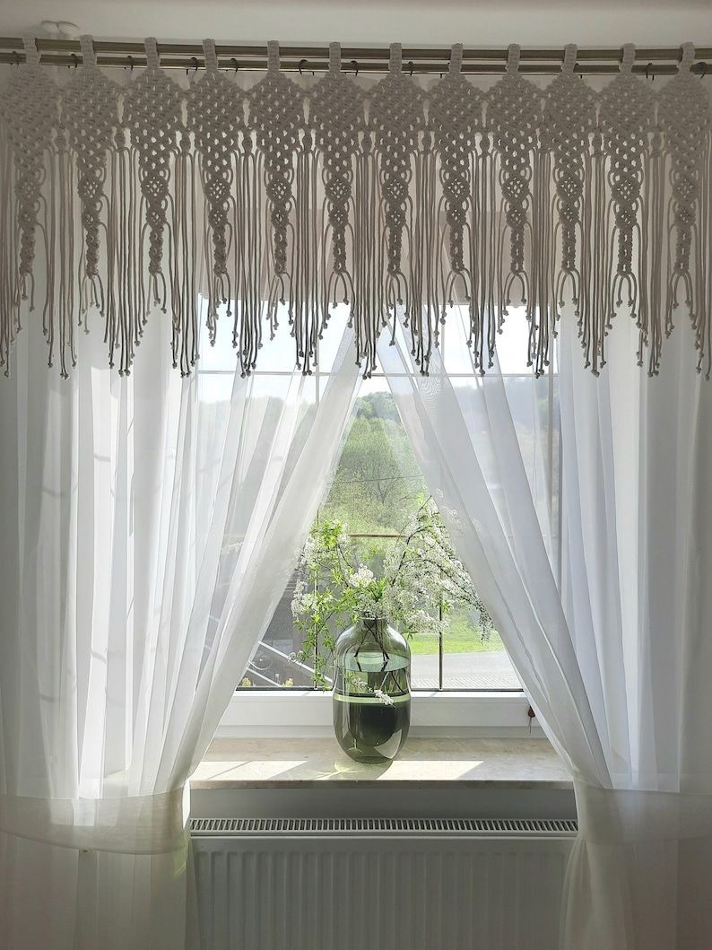Cotton Macrame Valance Boho Window Treatment Tassel Curtain Window Curtain gallery