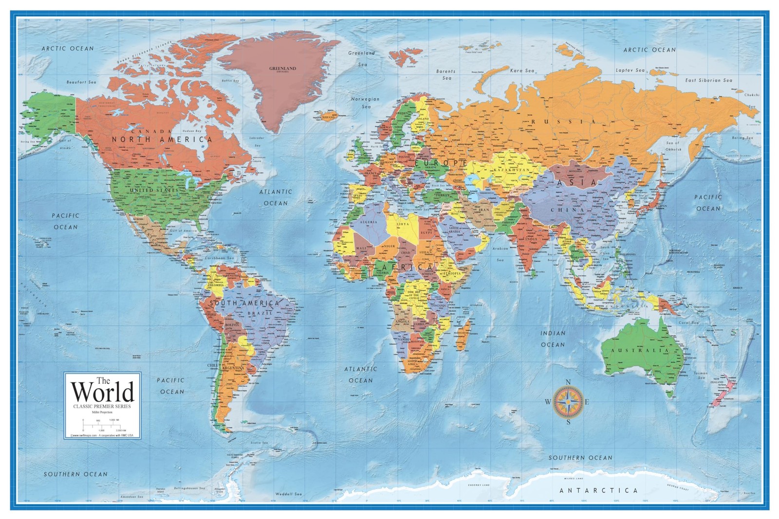 Swiftmaps World Premier Wall Map Poster Mural 24h x 36w gallery