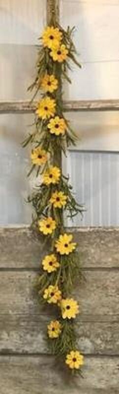 New Primitive RUSTIC GRASS YELLOW DAISY GARLAND Swag Vine 48" gallery