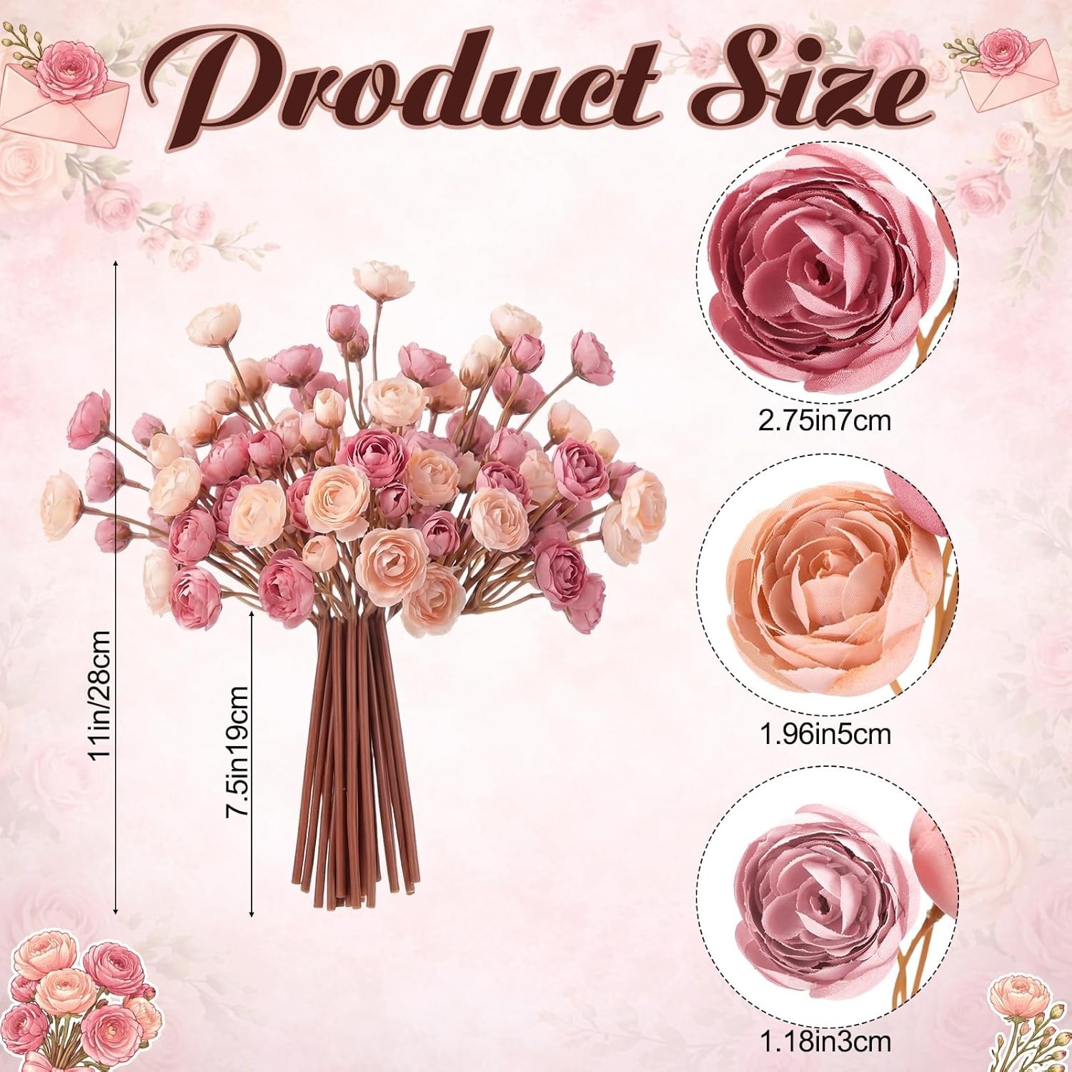 60 Pcs Dusty Rose Artificial Ranunculus Flowers Bulk Faux Ranunculus Bouquet gallery