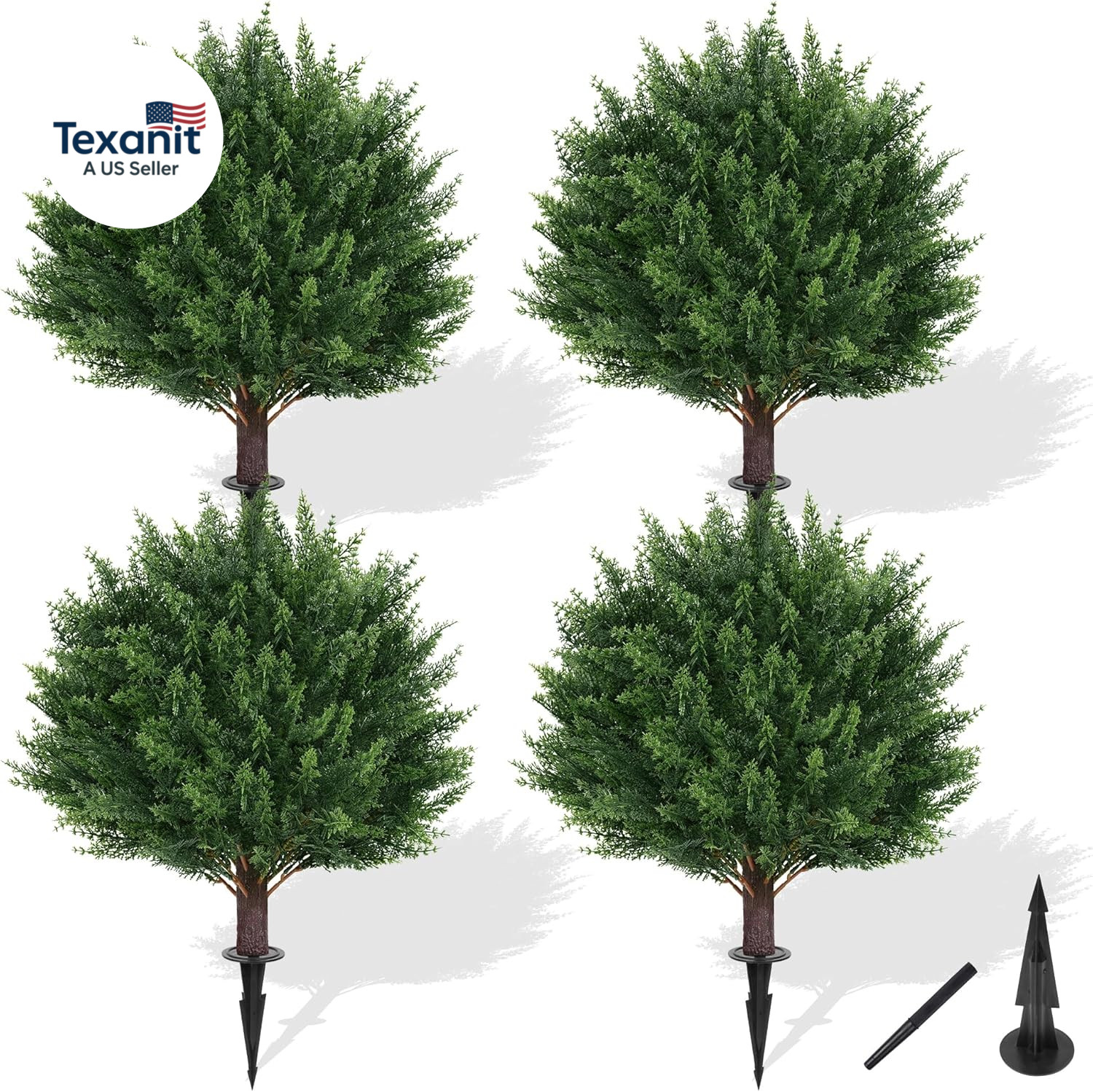 Artificial Cypress Topiary Tree with Ground Spike, Set of 4 Artificial Shrub Bus gallery