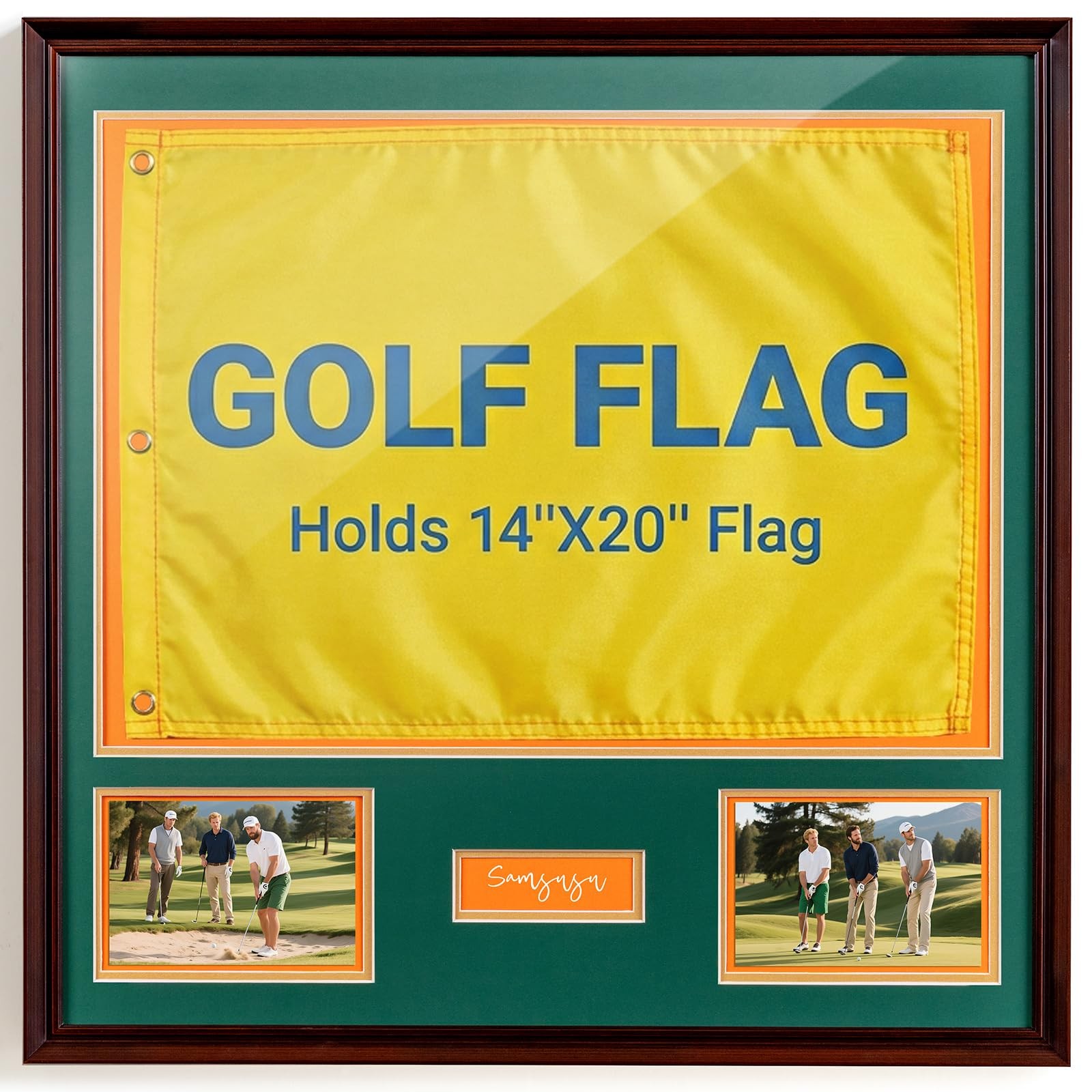 Walnut Golf Flag Frame Display Case for 14x20 Flags - Perfect Gift! gallery