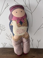 Hand Sewn Stuffed Pillow Doll Patchwork Goose Duck Quilted Floral Primitive Toy