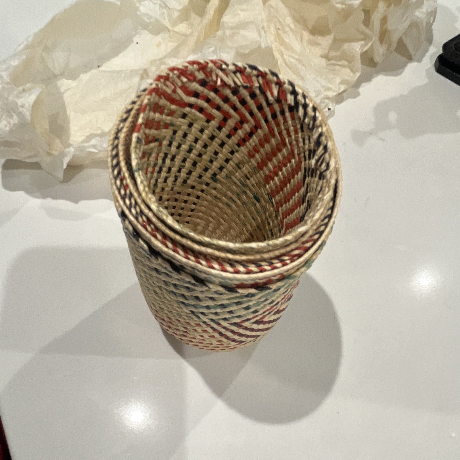 6 Woven Nesting Baskets Set - Beige Red Blue Green, mini 3” gallery