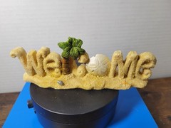 Welcome Plaque Rectangular With Base So it Sits Flat on Something 6 1/2 Wide