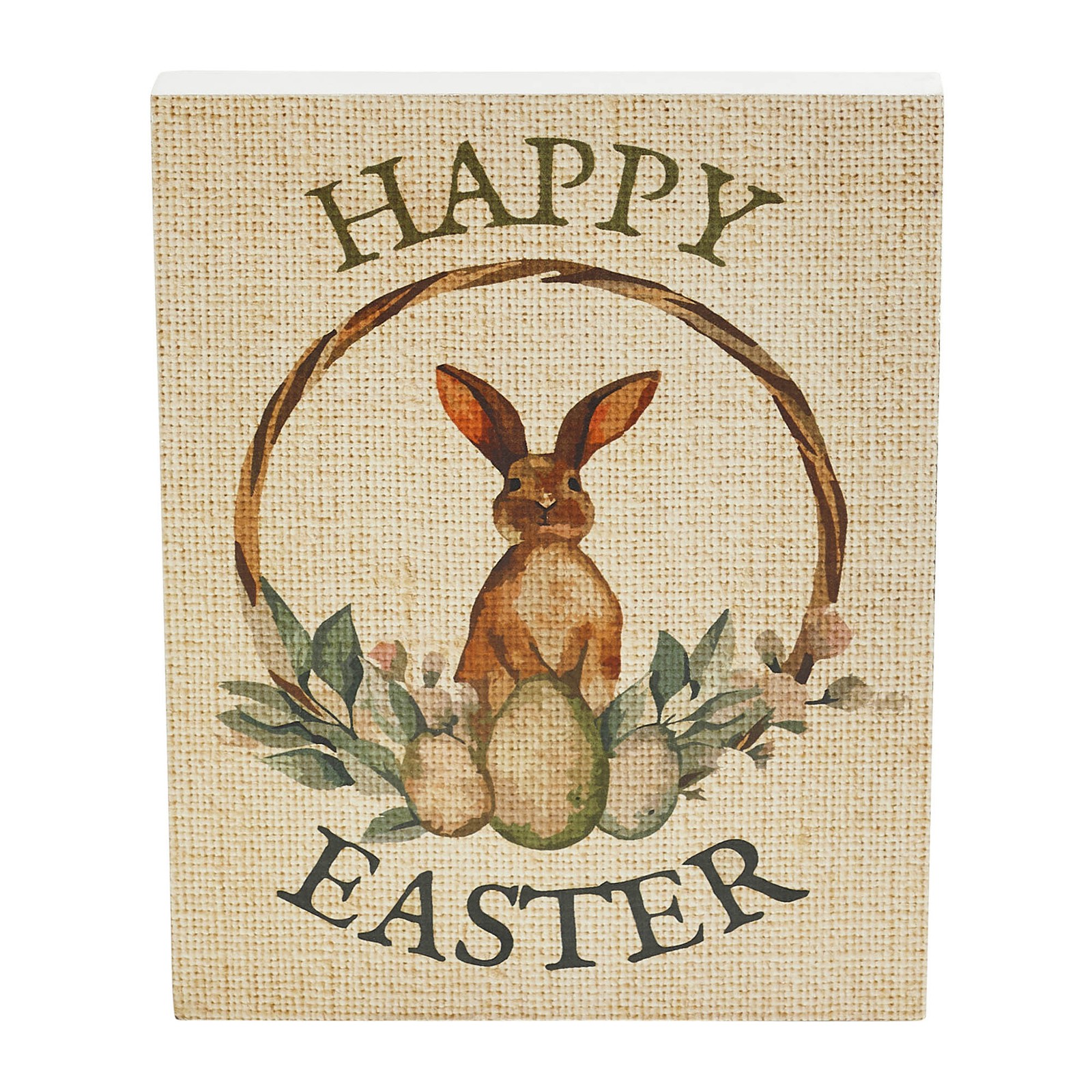 VHC Brands Spring In Bloom Happy Easter Bunny & Eggs In Wreath Wall Sign 10x8x1 gallery