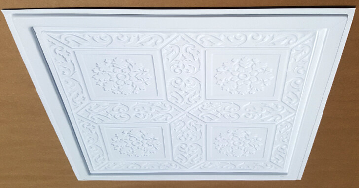 Grid System, Pop In, 24" x 24", 3D, PVC, Faux Tin Ceiling Tiles, ANCARA White gallery