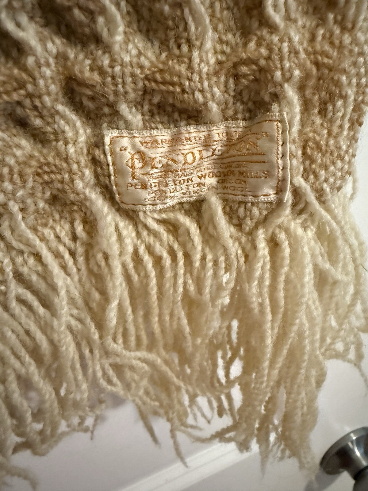 Pendleton Beige Waffle weave virgin wool Vintage Throw Blanket gallery