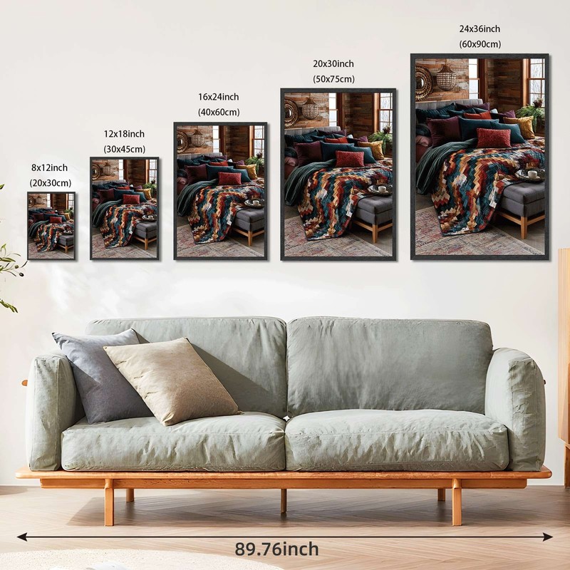 Boho Patchwork Quilt Framed Canvas Print Wall Art Painting Pictures Decor gallery