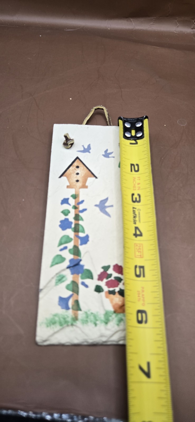 Small Cottagecore Hand Painted Slate Wall Plaque Welcome-Bird House-Flowers gallery