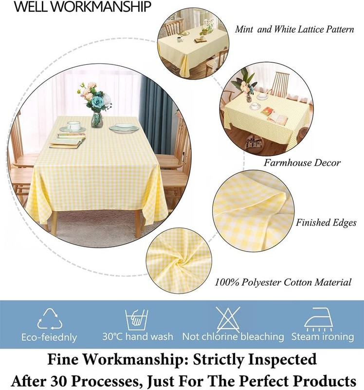 Yellow and White Checked Tablecloth Square 54x54-Inch Gingham Check Table Cloth gallery