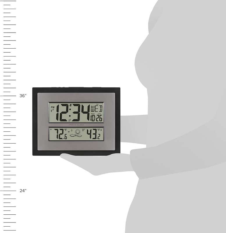 Atomic Digital Wall Clock with Temperature & Forecast - Gray/Silver gallery