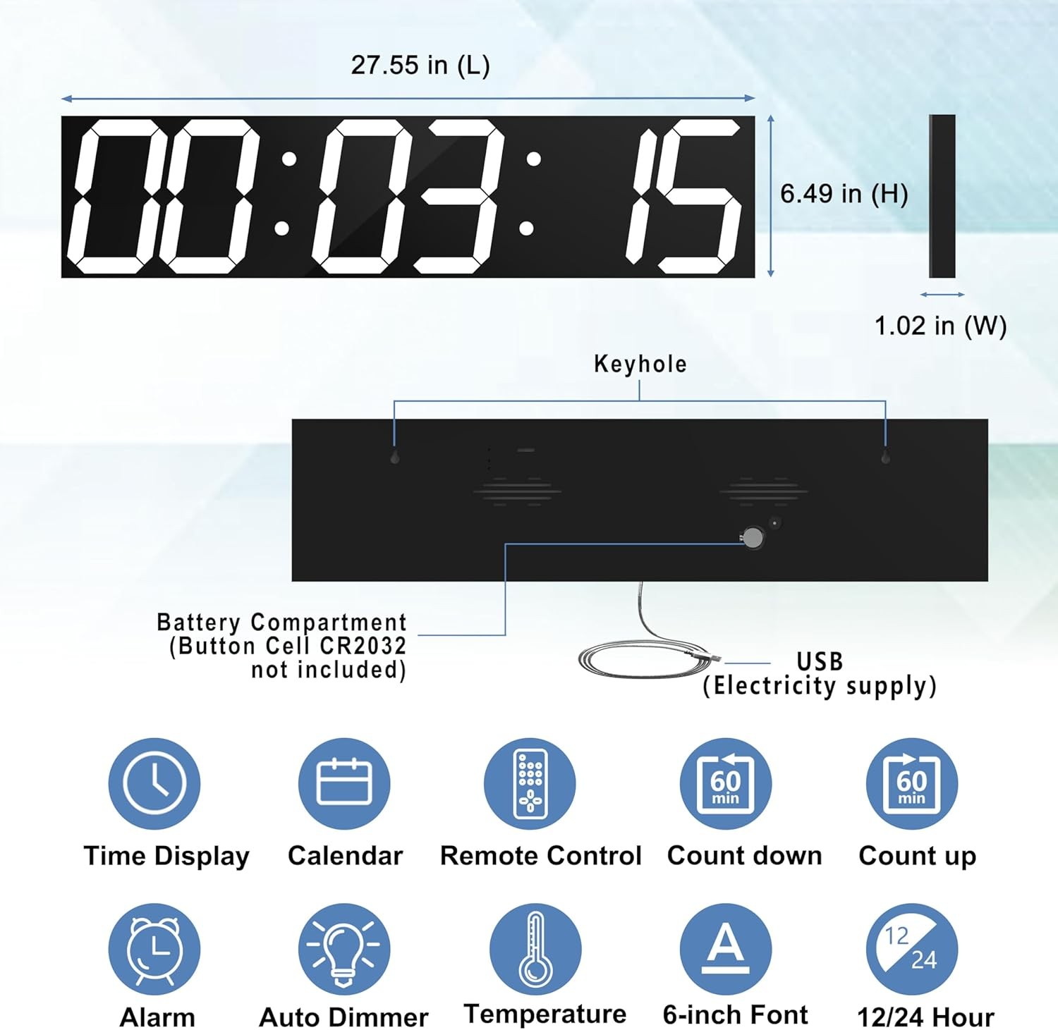 Oversized LED Clock CHKOSDA 27 Inch Digital Wall gallery