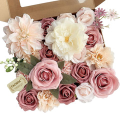 Roses Artificial Flowers Pink Bouquets Box Set for DIY Bridal Wedding Shower Dec