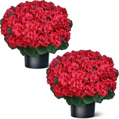 18″ Artificial Geraniums Topiary – 2 Set for Front Porch Decor,Faux Silk Flowers