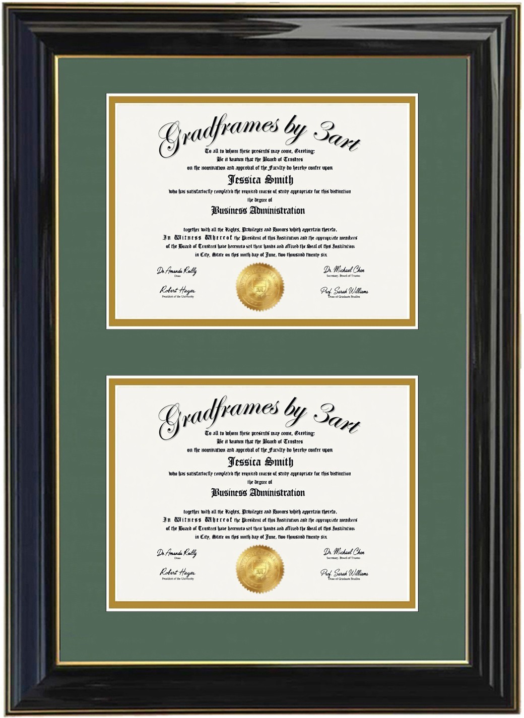 Custom Double Diploma frame, Black/Green-V RC 10x12,11x17,8.5x11,7x9,8x10,12x15 gallery