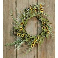 New Primitive Rustic Yellow Daisy SUNFLOWER CANDLE RING Wreath 6″
