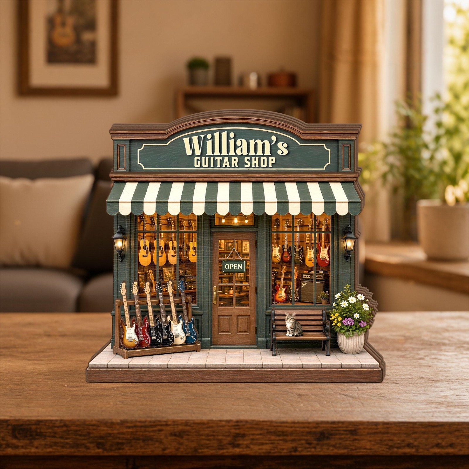 Personalized Guitar Shop Wooden Block, Custom Music Store Shelf Decor, Musician gallery
