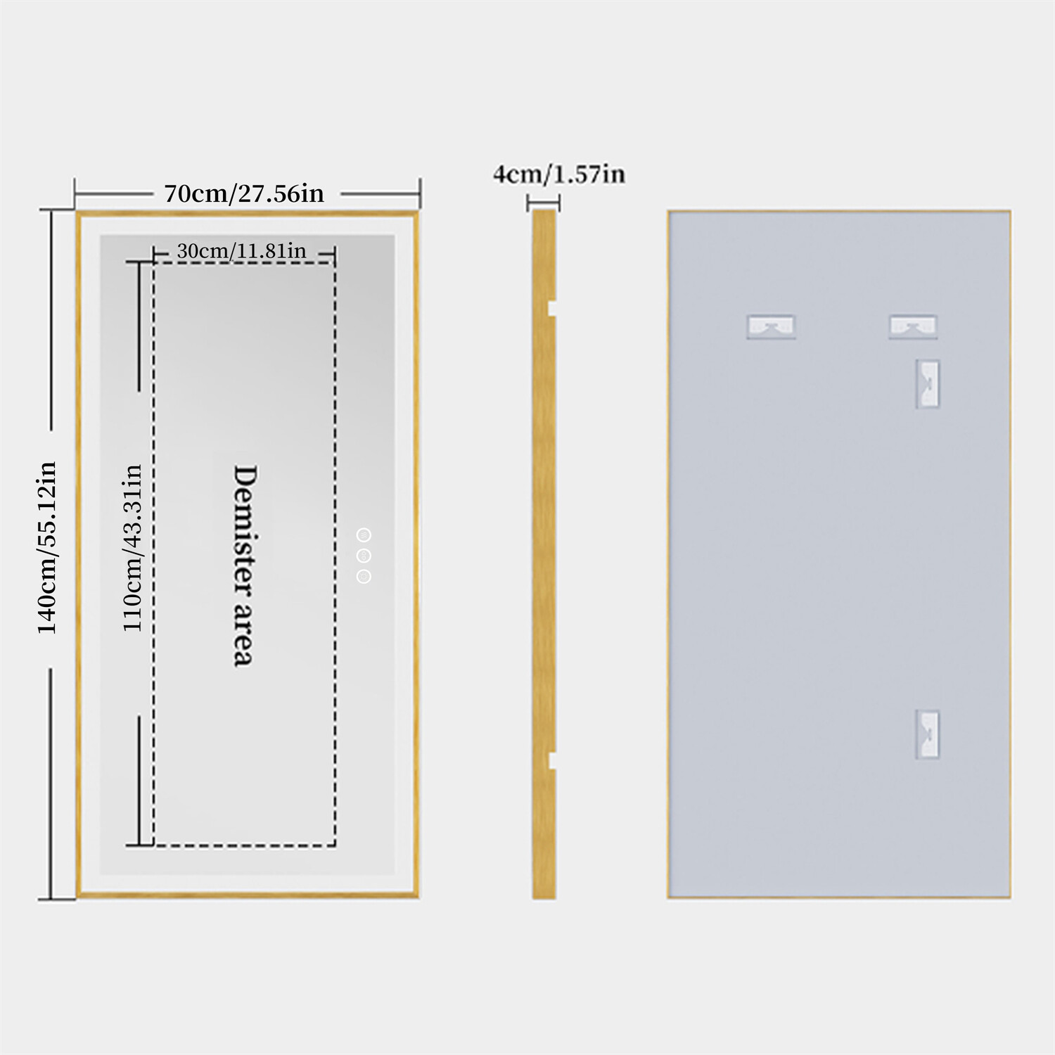 Overlength Rectangle LED Lighted Bathroom Vanity Mirror Gold Frame Touch Antifog gallery