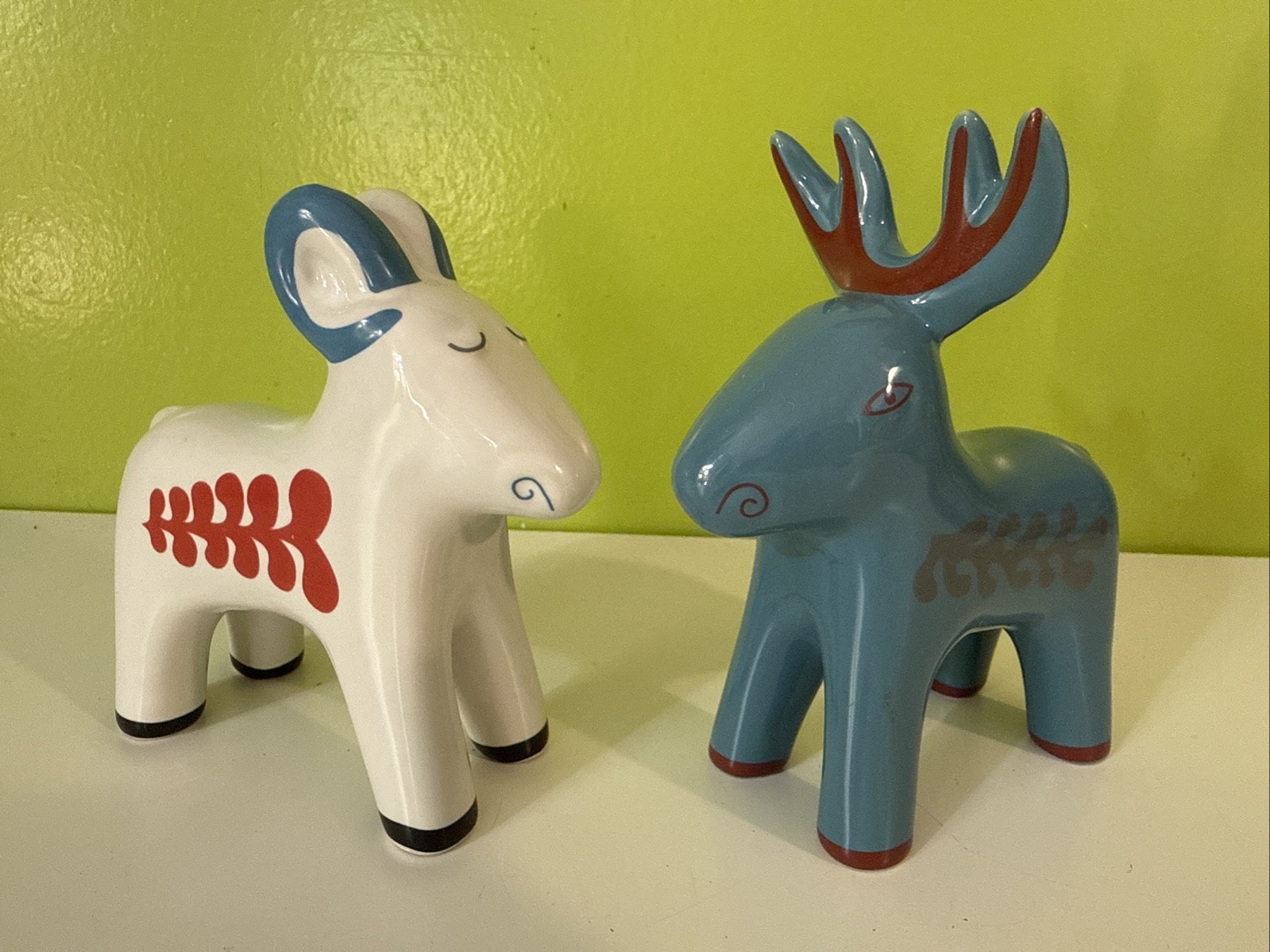 Set 2 Ikea VINTERFINT Ceramic Animals Ram Deer Swedish Blue White Christmas 5” gallery