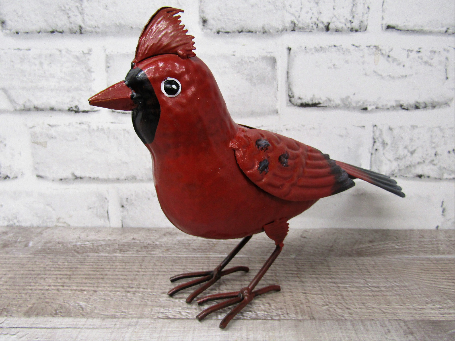 Small Rustic Winter Holiday Cardinal Metal Tin Song Bird Home Garden Yard Figure gallery