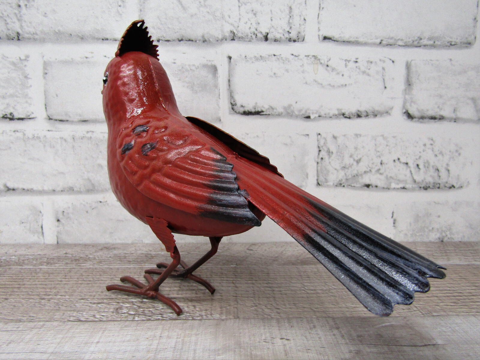 Small Rustic Winter Holiday Cardinal Metal Tin Song Bird Home Garden Yard Figure gallery