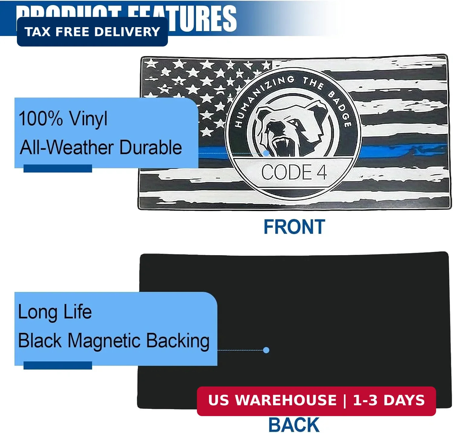 ZIMISI Thin Blue Line Sticker Code 4, Vinyl Bumper Car Stickers, Waterproof Refl gallery