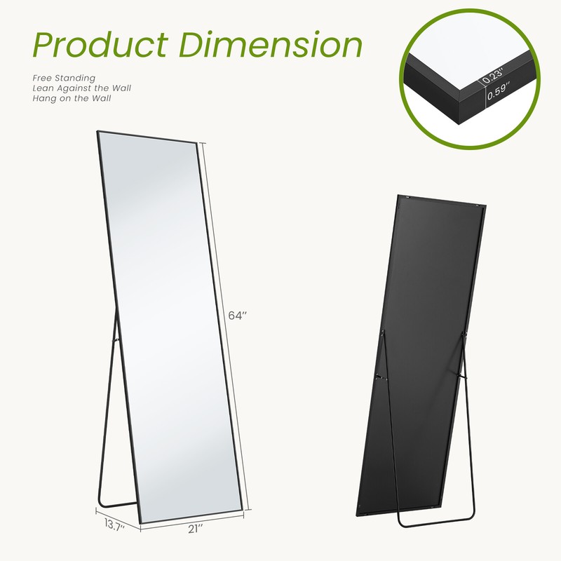 Full Length Mirror Sturdy Thin Frame with 3 Mount Types (Stand/Hang/Lean) gallery