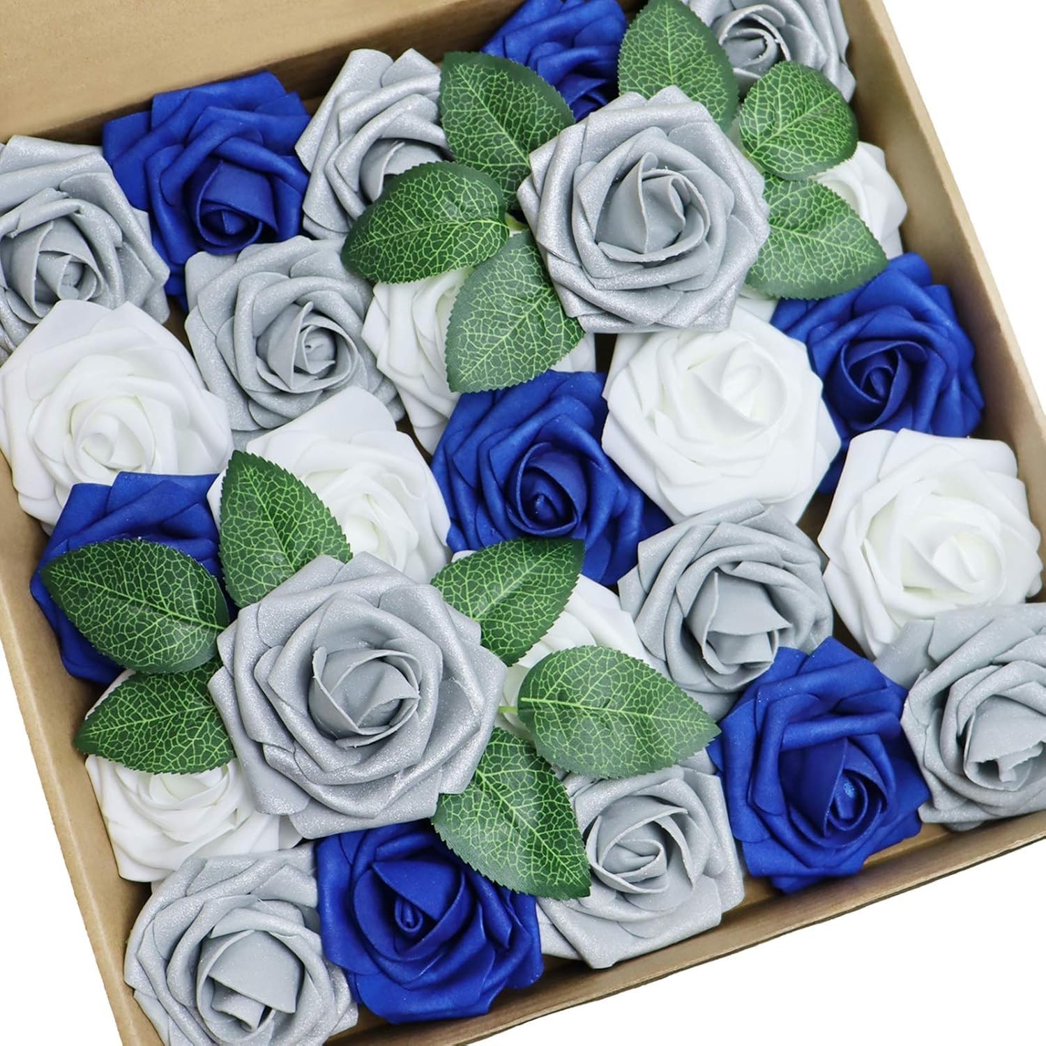 Artificial Flowers 25PCS White & Silver Gray & Royal Blue Real Looking Foam R... gallery