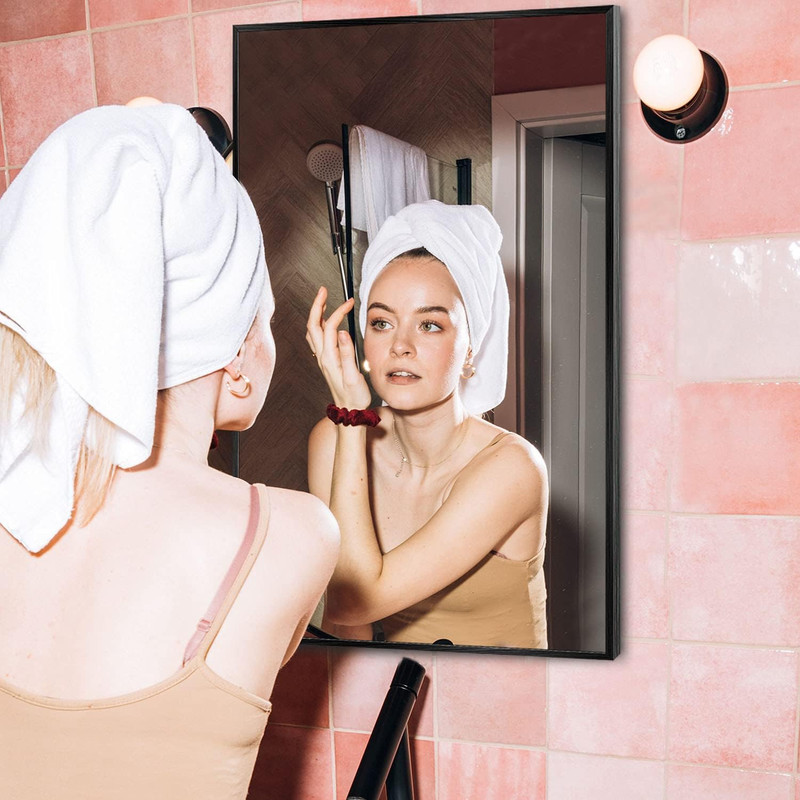 Wall-Mounted Mirror Rectangular Hanging Mirror Metal Framed Wall Mirror, Best fo gallery