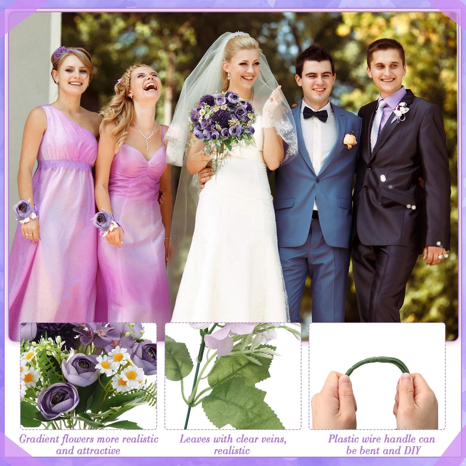 Artificial Roses Bouquet Silk Flowers Dark Purple 12 Bundles Wedding Centerpiece gallery