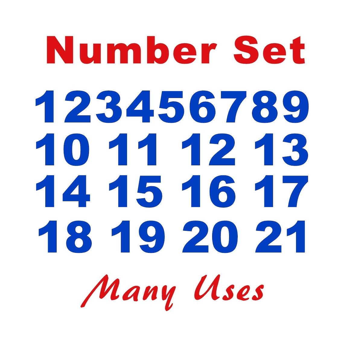 Numbers Set 1 - 21 Vinyl Decal Stickers Color BLUE - Vehicle Id Sports Boards gallery