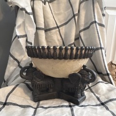 Elephant Figural Resin Decorative Bowl, Round Black and Beige Home Décor