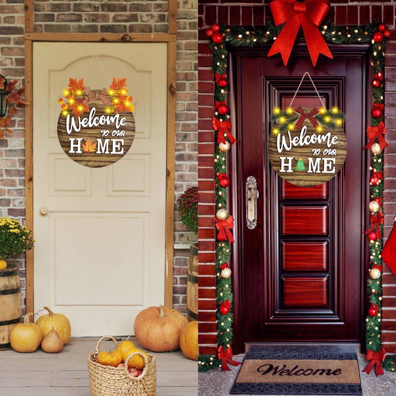Interchangeable Welcome Home Sign, Front Door Decor With 4 Seasonal Wreaths a... gallery