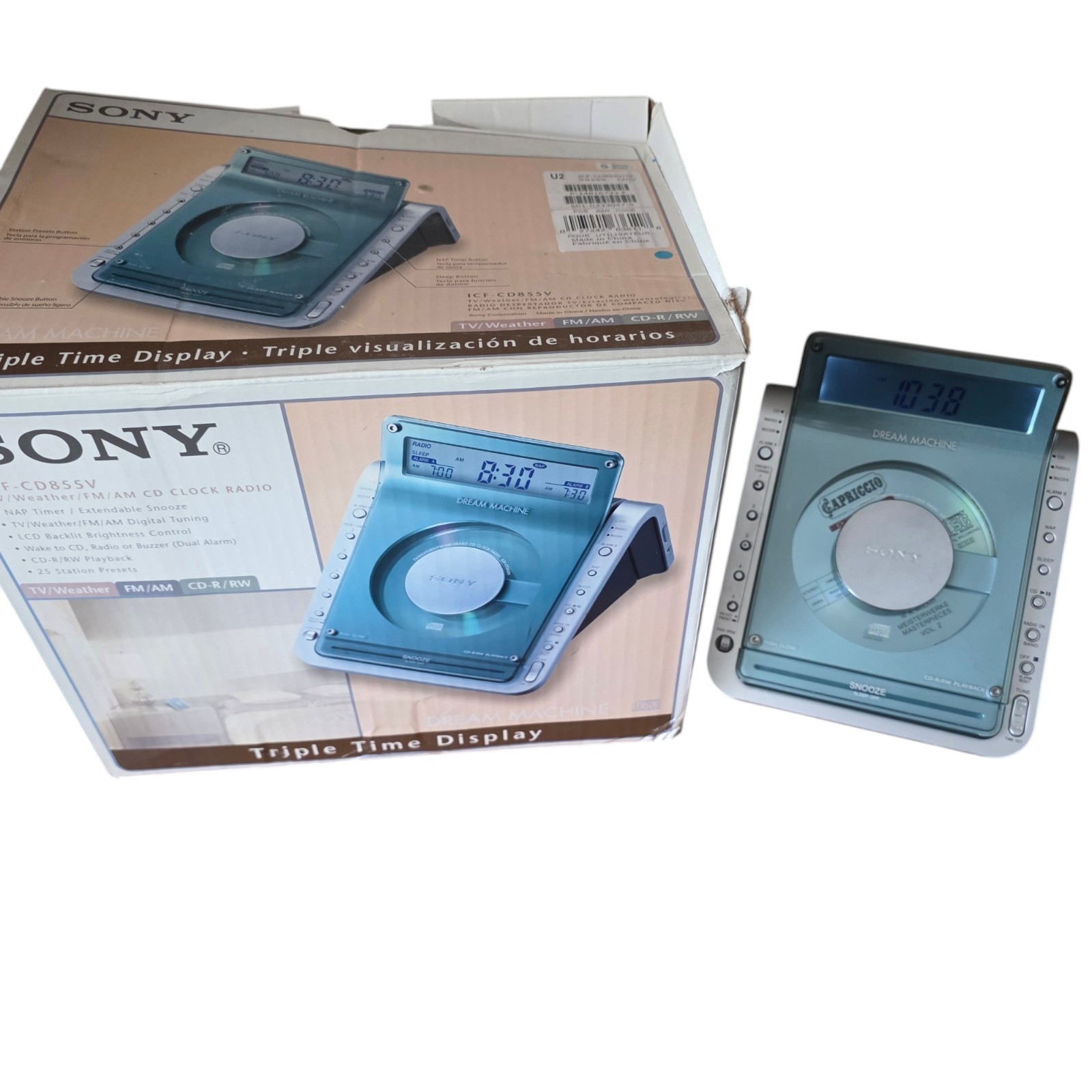 Sony Dream Machine ICF-CD855V Clock Radio CD Player Blue/Silver TESTED WORKS Y2K gallery