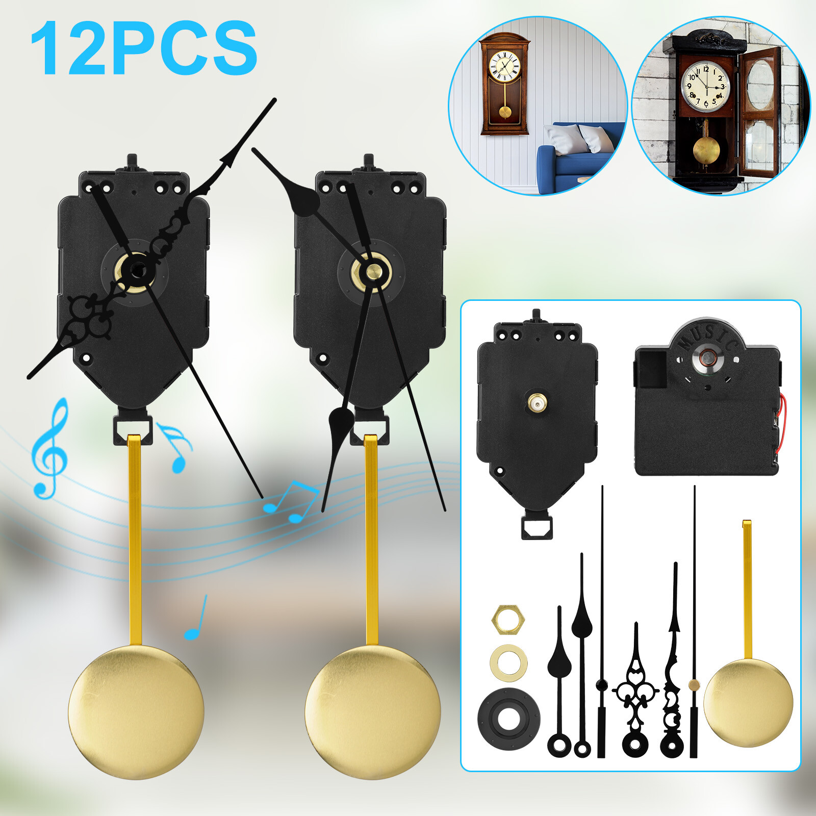 Quartz Mechanism Replacement Wall Clock Movement Music Chime Box Hands Motor Kit gallery