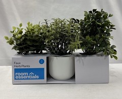 Room Essentials Three Herb Artificial Plants in White Pots. New