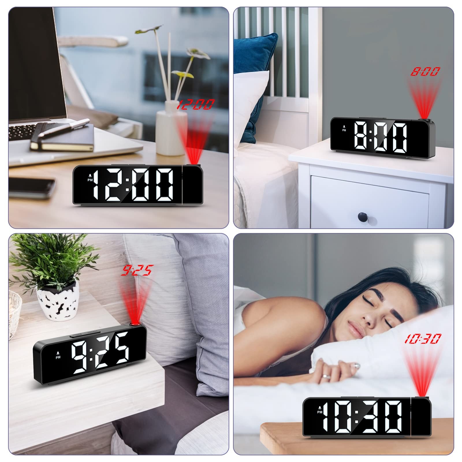 Projection Alarm Clock 7.9in LED Ceiling Display Snooze Temp gallery
