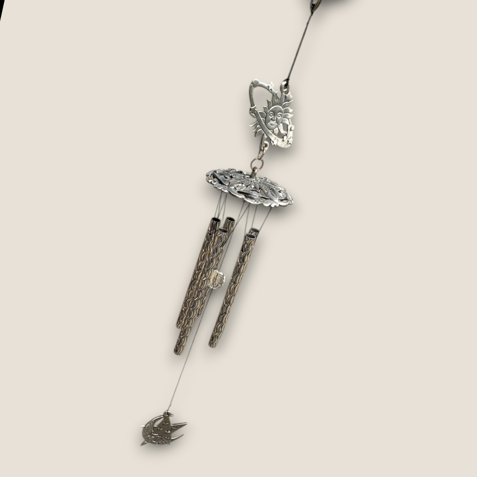 Celestial Sun Moon Star Wind Chime Suncatcher Mobile Silver Tone Metal Decor gallery