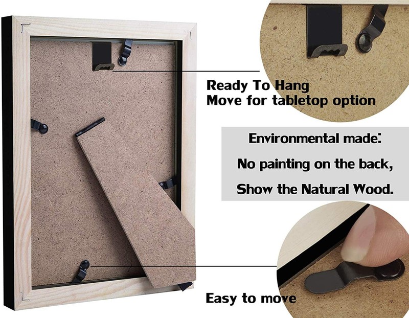 8x10 Black Picture Frames Nature Solid Wood 4 Pack for Wall Mounting and Tabl... gallery