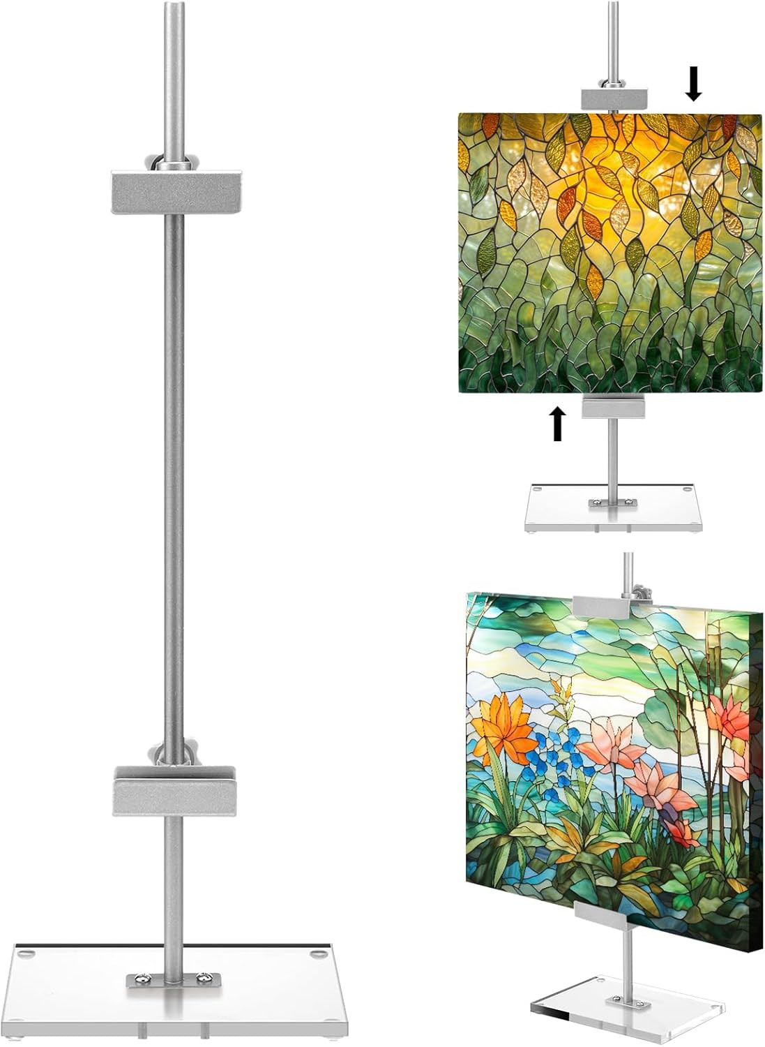 Adjustable Tabletop Easel Stand for Picture Frame up to 16.5" H Metal Silver Flo gallery