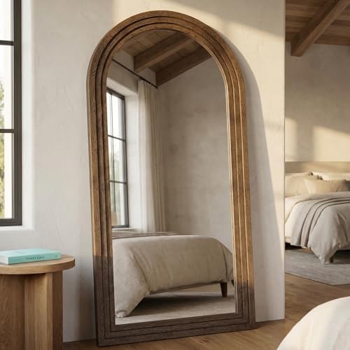 71x32 Inch Arched Full Length Mirror with Solid Wood 71"L x 32"W Arched-brown gallery
