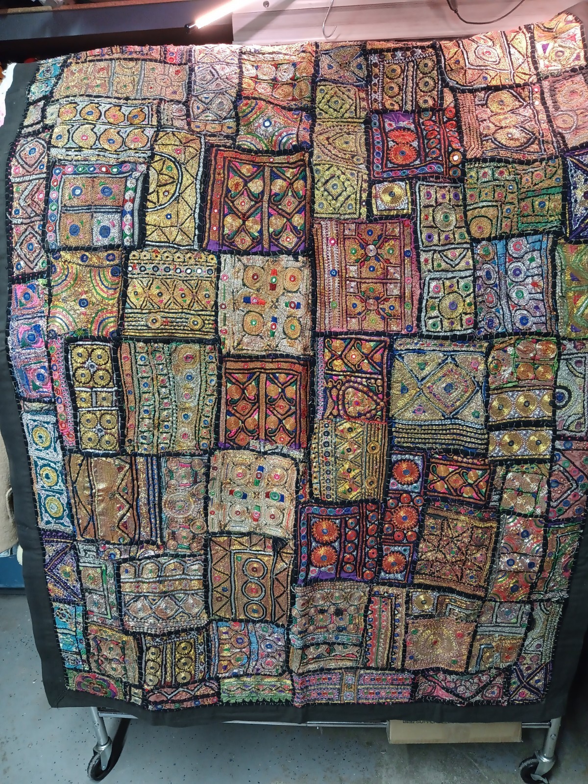 VTG Indian Hand Stitched Designs Patchwork Wall Hanging 64" x 44" gallery
