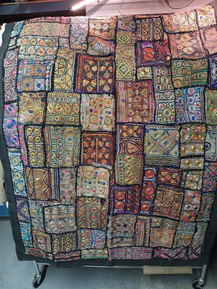 VTG Indian Hand Stitched Designs Patchwork Wall Hanging 64" x 44"