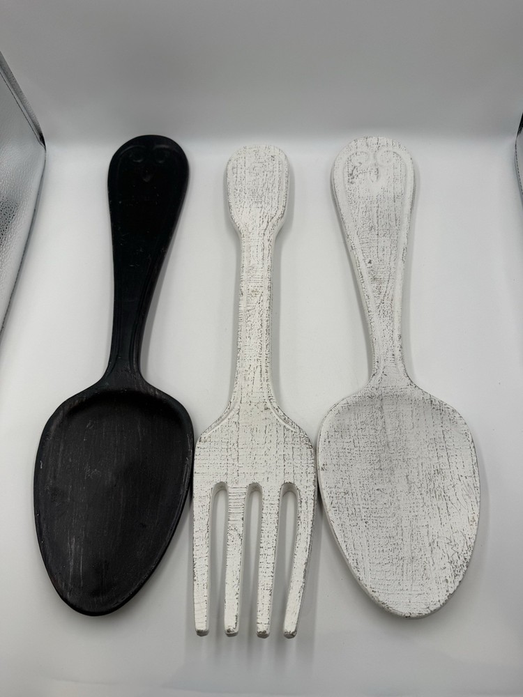 Rustic Kitchen Wall Decor Fork and Spoon Utensils Dining Room Breakfast 20" 3 Pc