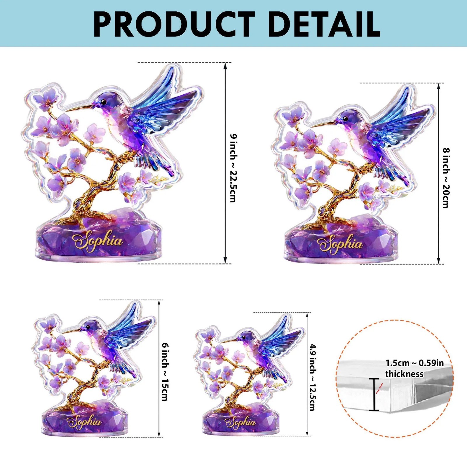 Personalized Hummingbird Acrylic Block Elegant Desk Decor Mother’s Day Gift gallery