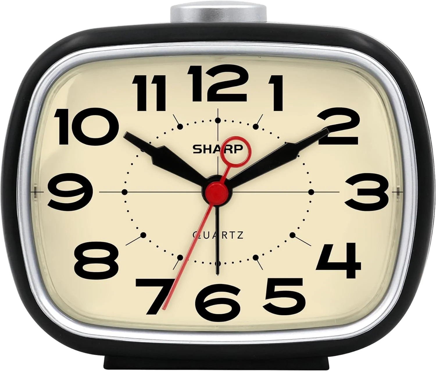Sharp Alarm Clock, Retro Analog Simple Battery Powered Clock, Black, White gallery