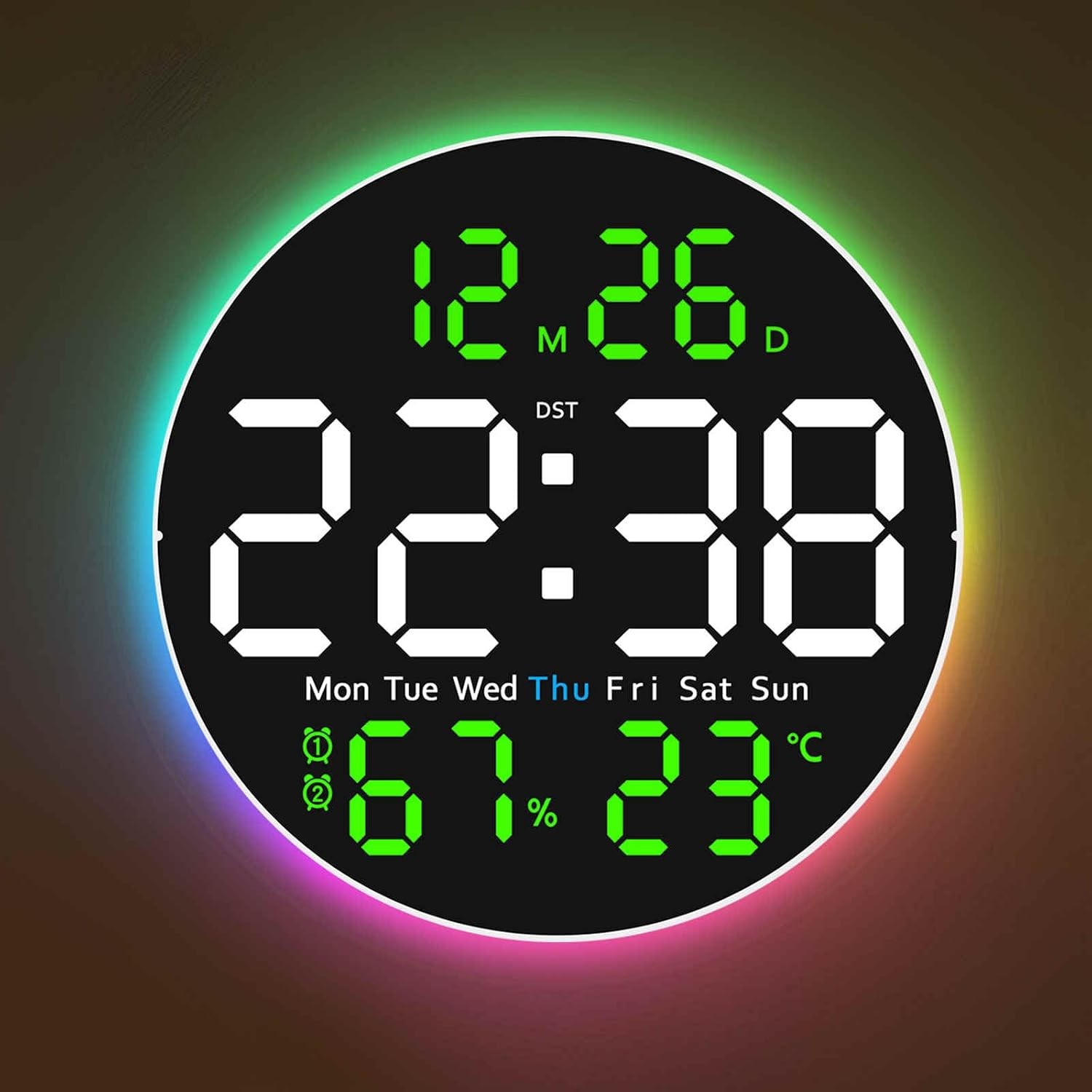 10 Inch Large Digital Wall Clock W/ 9 Color Changing Remote Control Date Week gallery