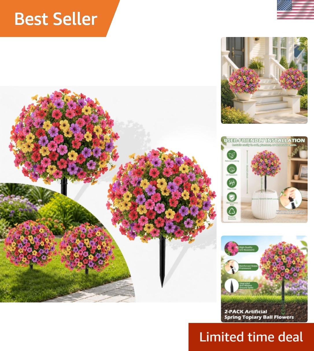 2Pcs 22" Artificial Topiary Ball Flowers for Outdoors Planters, Spring Summer... gallery