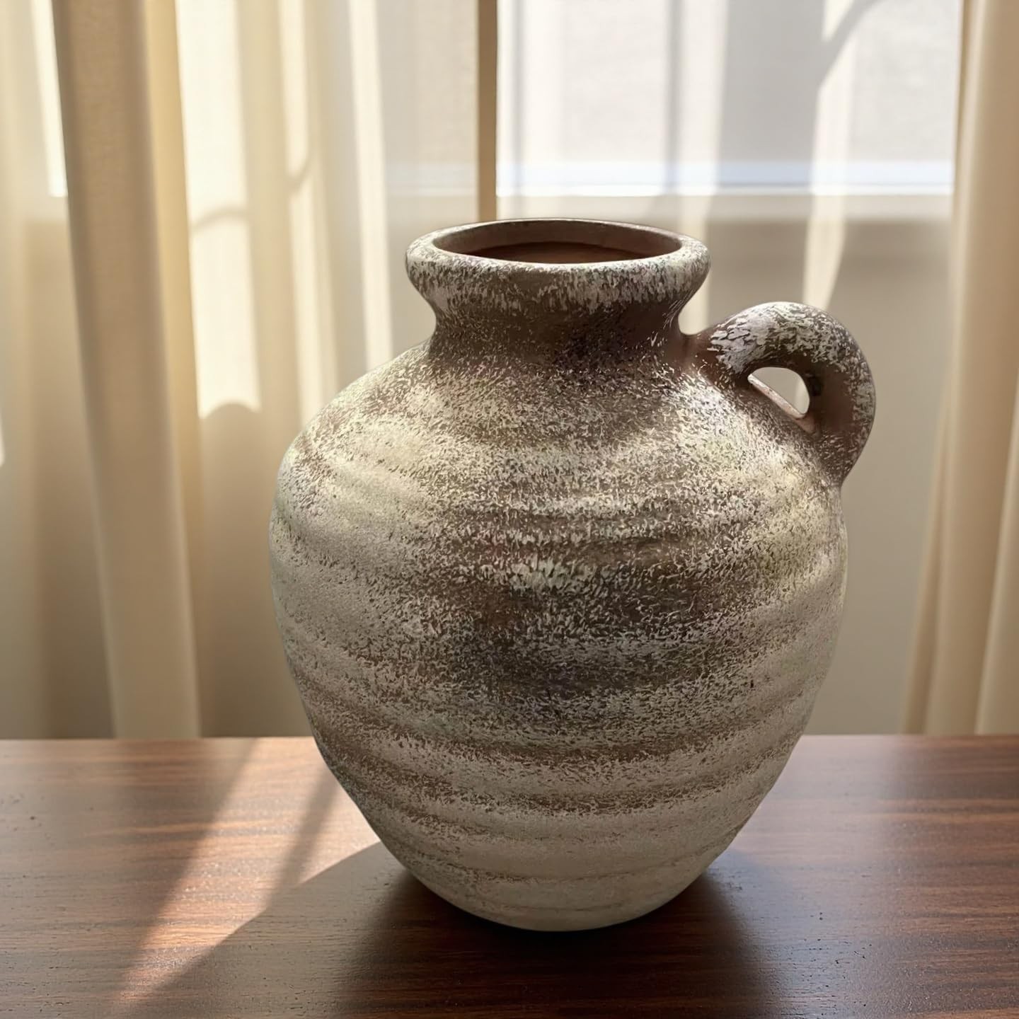 Rustic Ceramic Vase with Handle, Farmhouse Pottery Vase for Home Decor – Terr... gallery